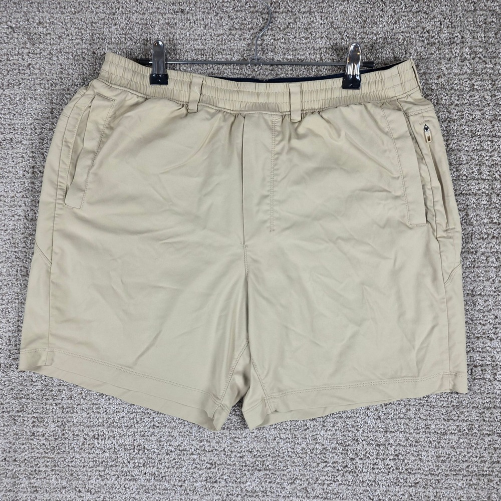 Birddogs Mens Gym Shorts Khaki Tan Lined Elastic‎ Waist Zip Pockets XXL Regular